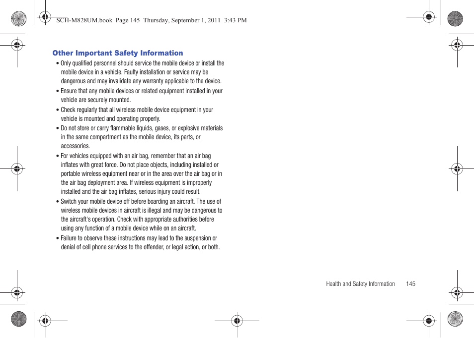 Other important safety information | Samsung SCH-M828CAATFN User Manual | Page 149 / 149