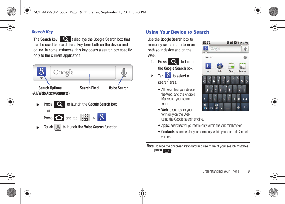 Using your device to search | Samsung SCH-M828CAATFN User Manual | Page 23 / 149