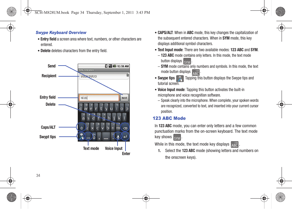 123 abc mode | Samsung SCH-M828CAATFN User Manual | Page 38 / 149