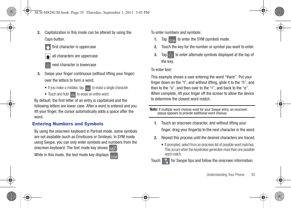 Entering numbers and symbols | Samsung SCH-M828CAATFN User Manual | Page 39 / 149