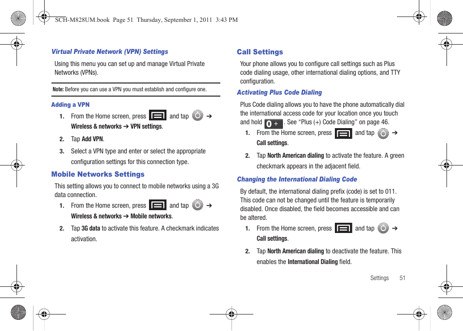 Mobile networks settings, Call settings, Mobile networks settings call settings | Samsung SCH-M828CAATFN User Manual | Page 55 / 149