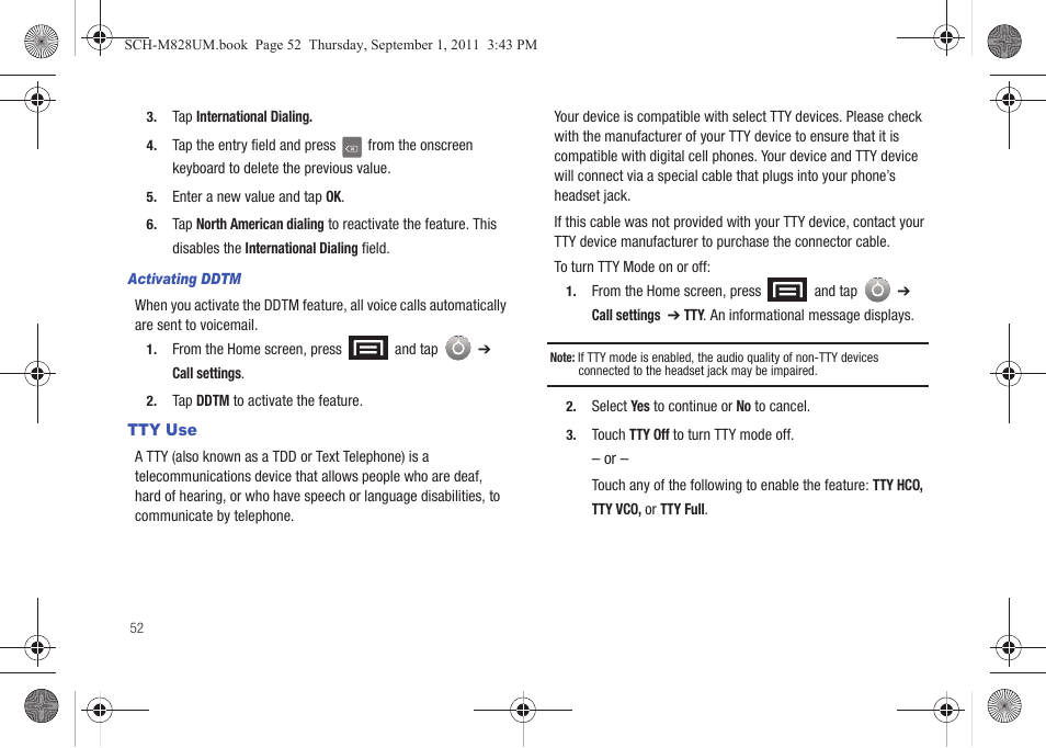 Tty use | Samsung SCH-M828CAATFN User Manual | Page 56 / 149