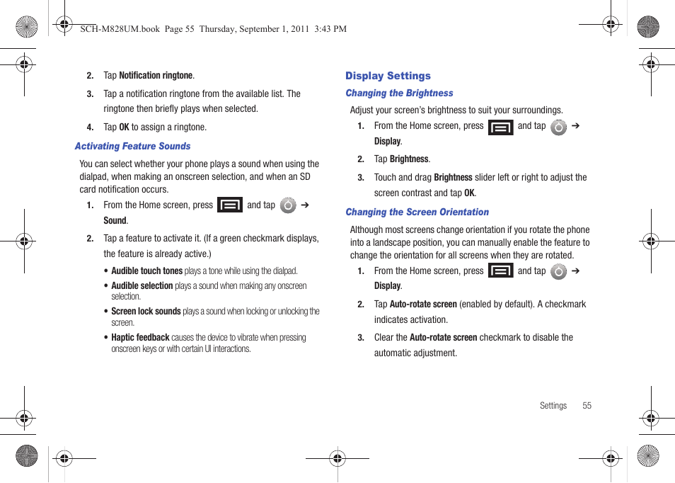 Display settings | Samsung SCH-M828CAATFN User Manual | Page 59 / 149