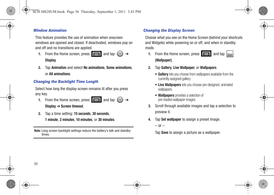 Ht time. see “changing the backlight time | Samsung SCH-M828CAATFN User Manual | Page 60 / 149