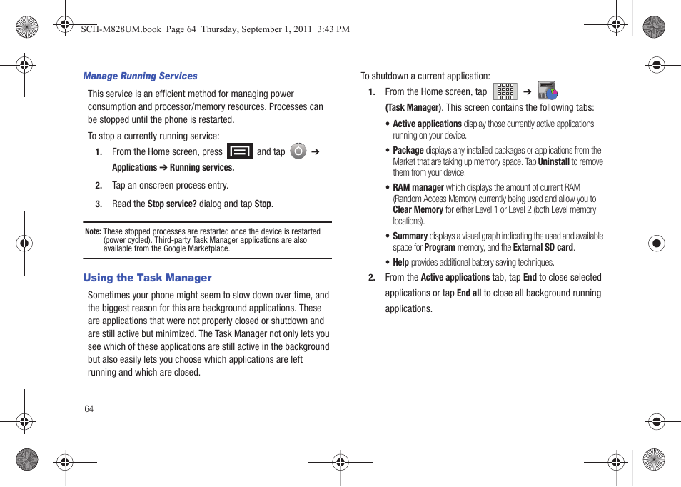 Using the task manager | Samsung SCH-M828CAATFN User Manual | Page 68 / 149