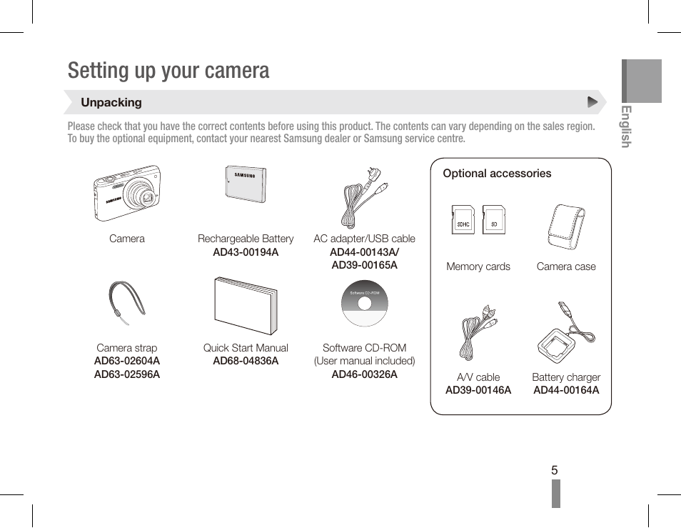 Setting up your camera | Samsung EC-SL630ZBPSUS User Manual | Page 5 / 22