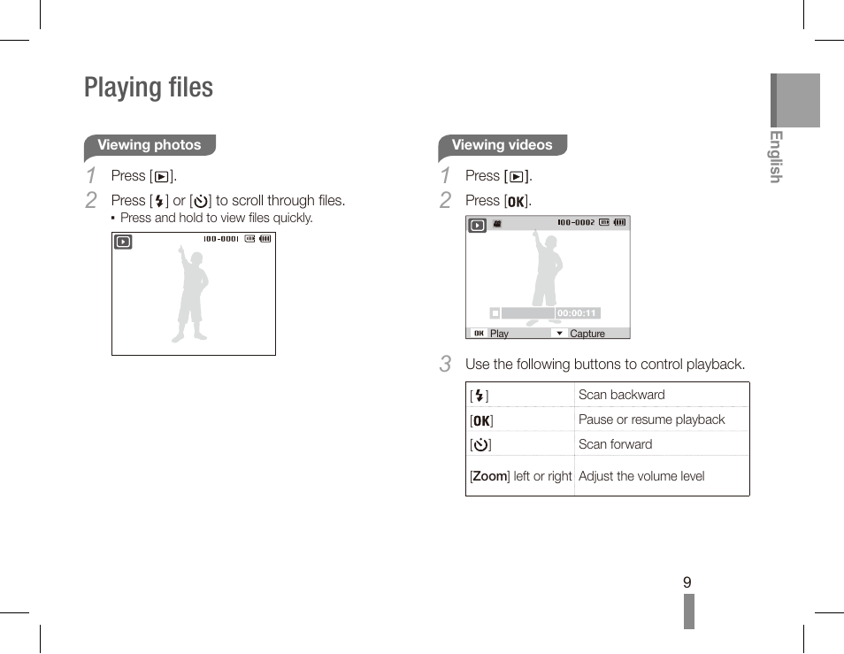 Playing files | Samsung EC-SL630ZBPSUS User Manual | Page 9 / 22