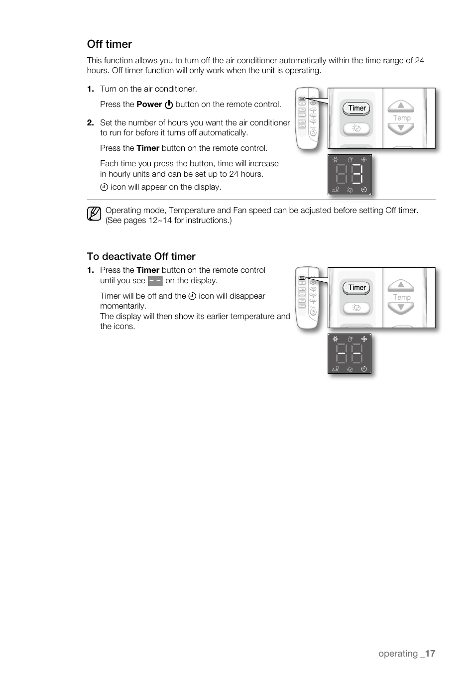 Off timer | Samsung AW15ECB8XAA User Manual | Page 17 / 22