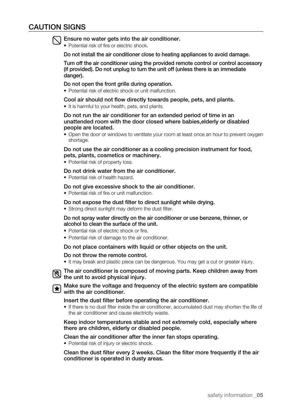 Caution signs | Samsung AW15ECB8XAA User Manual | Page 5 / 22