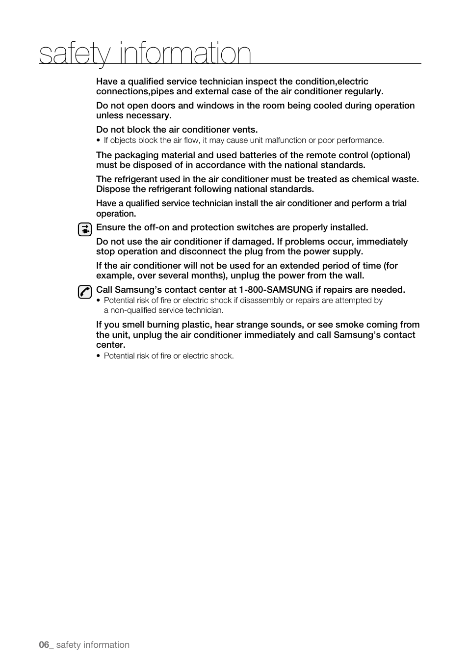Safety information | Samsung AW15ECB8XAA User Manual | Page 6 / 22