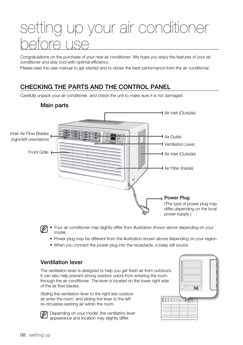 Setting up your air conditioner before use | Samsung AW15ECB8XAA User Manual | Page 8 / 22