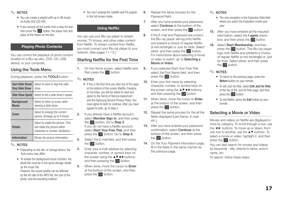 Playing photo contents, Using netflix, Playing photo contents using netflix | Samsung BD-F5100-ZA User Manual | Page 17 / 25