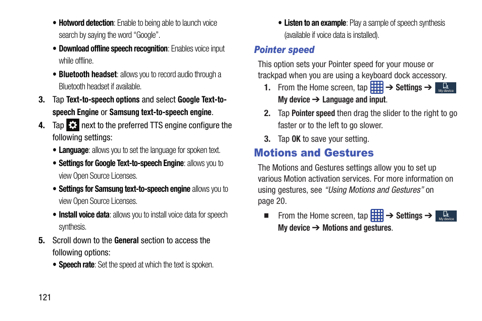 Motions and gestures | Samsung SGH-I527ZKBATT User Manual | Page 128 / 237