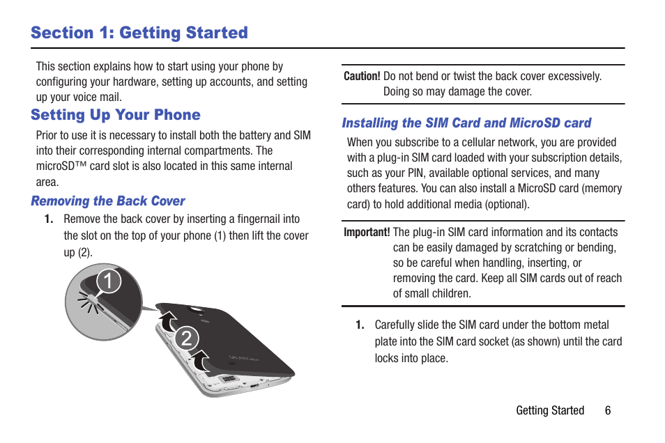 Section 1: getting started, Setting up your phone | Samsung SGH-I527ZKBATT User Manual | Page 13 / 237