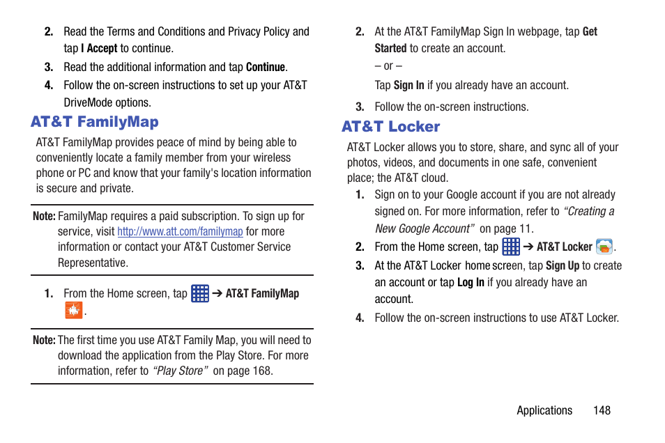 At&t familymap, At&t locker, At&t familymap at&t locker | Samsung SGH-I527ZKBATT User Manual | Page 155 / 237
