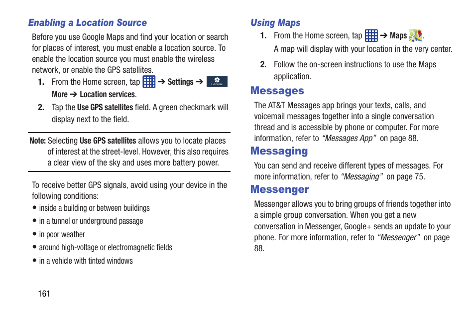 Messages, Messaging, Messenger | Messages messaging | Samsung SGH-I527ZKBATT User Manual | Page 168 / 237