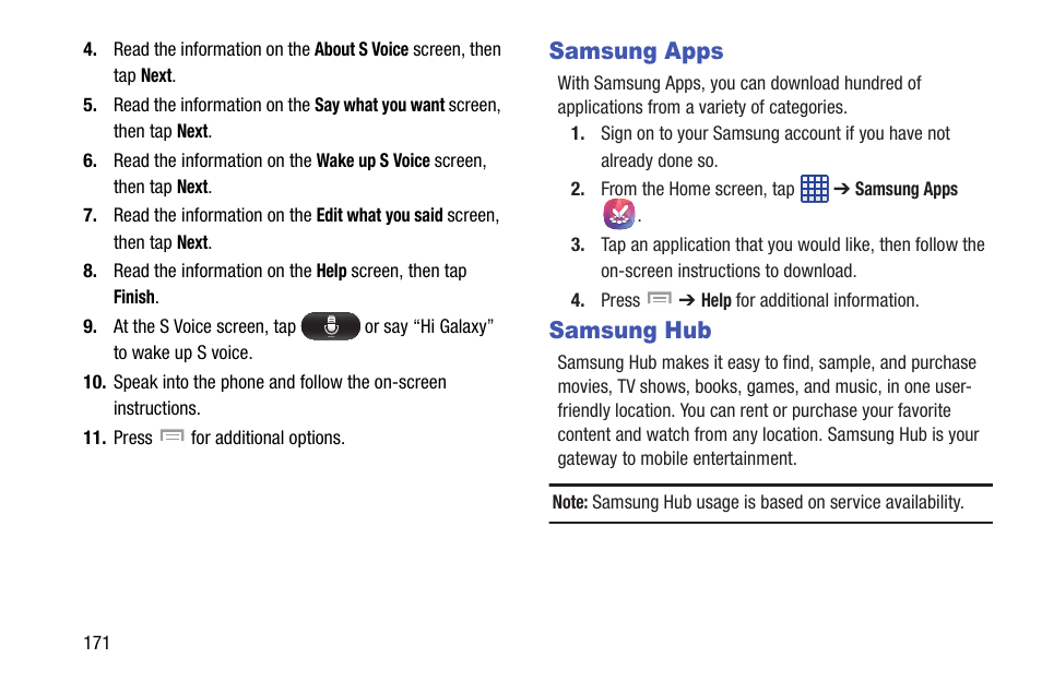 Samsung apps, Samsung hub, Samsung apps samsung hub | Samsung SGH-I527ZKBATT User Manual | Page 178 / 237