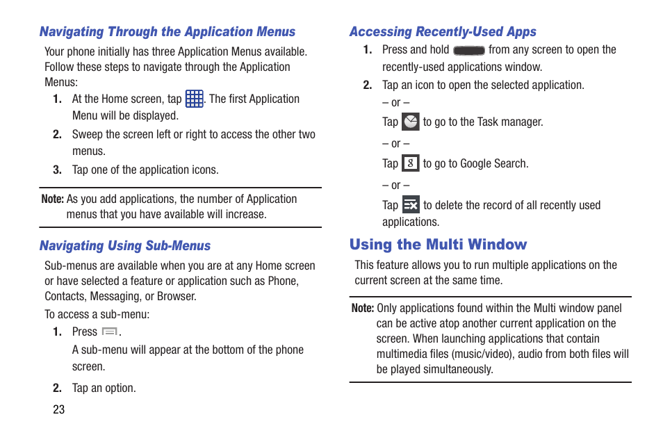 Using the multi window | Samsung SGH-I527ZKBATT User Manual | Page 30 / 237