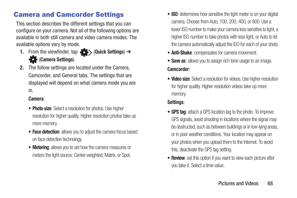 Camera and camcorder settings | Samsung SGH-I527ZKBATT User Manual | Page 75 / 237