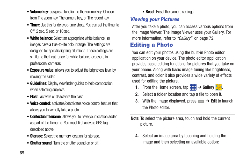 Editing a photo | Samsung SGH-I527ZKBATT User Manual | Page 76 / 237