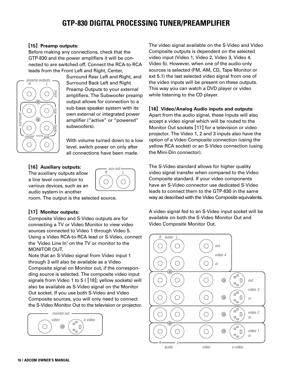 Gtp-830 digital processing tuner/preamplifier | Adcom GTP-830 User Manual | Page 16 / 40