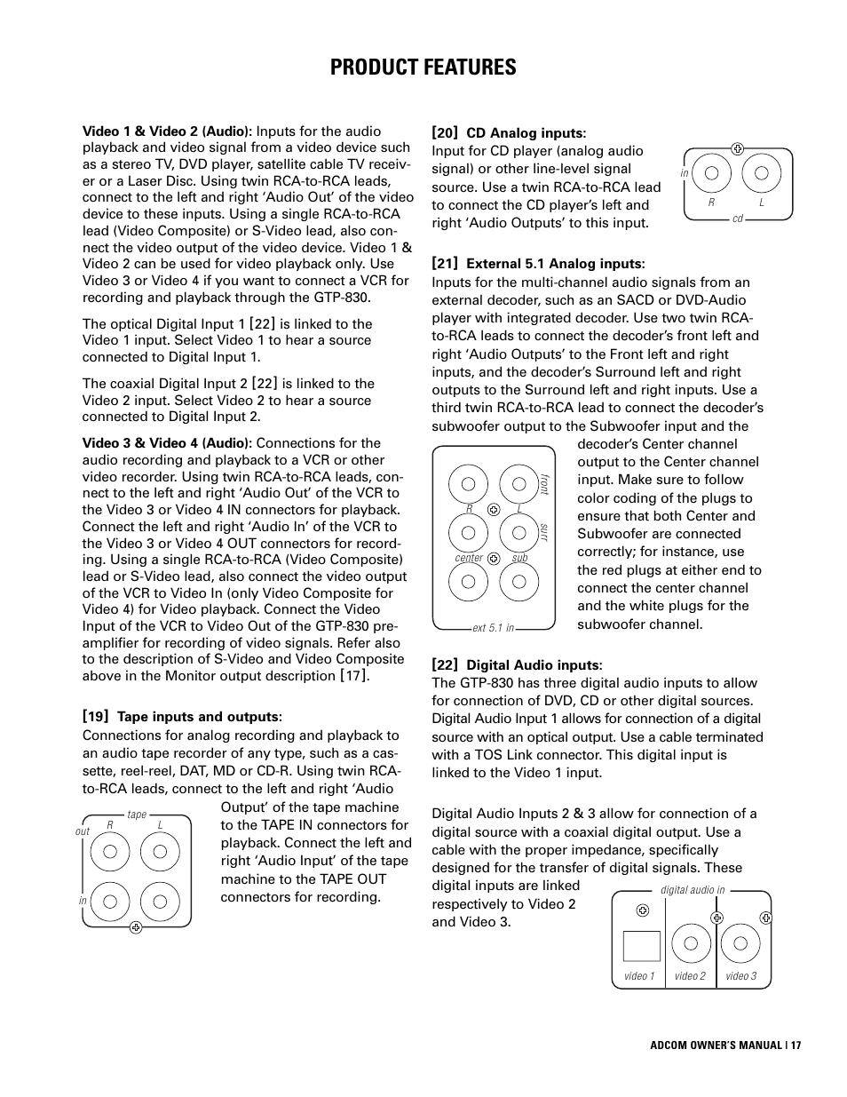 Product features | Adcom GTP-830 User Manual | Page 17 / 40