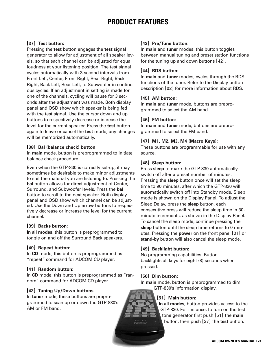 Product features | Adcom GTP-830 User Manual | Page 23 / 40