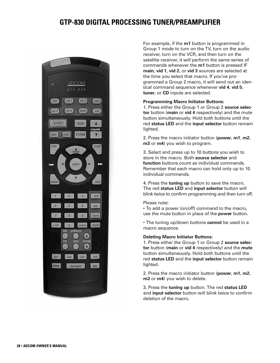 Gtp-830 digital processing tuner/preamplifier | Adcom GTP-830 User Manual | Page 28 / 40
