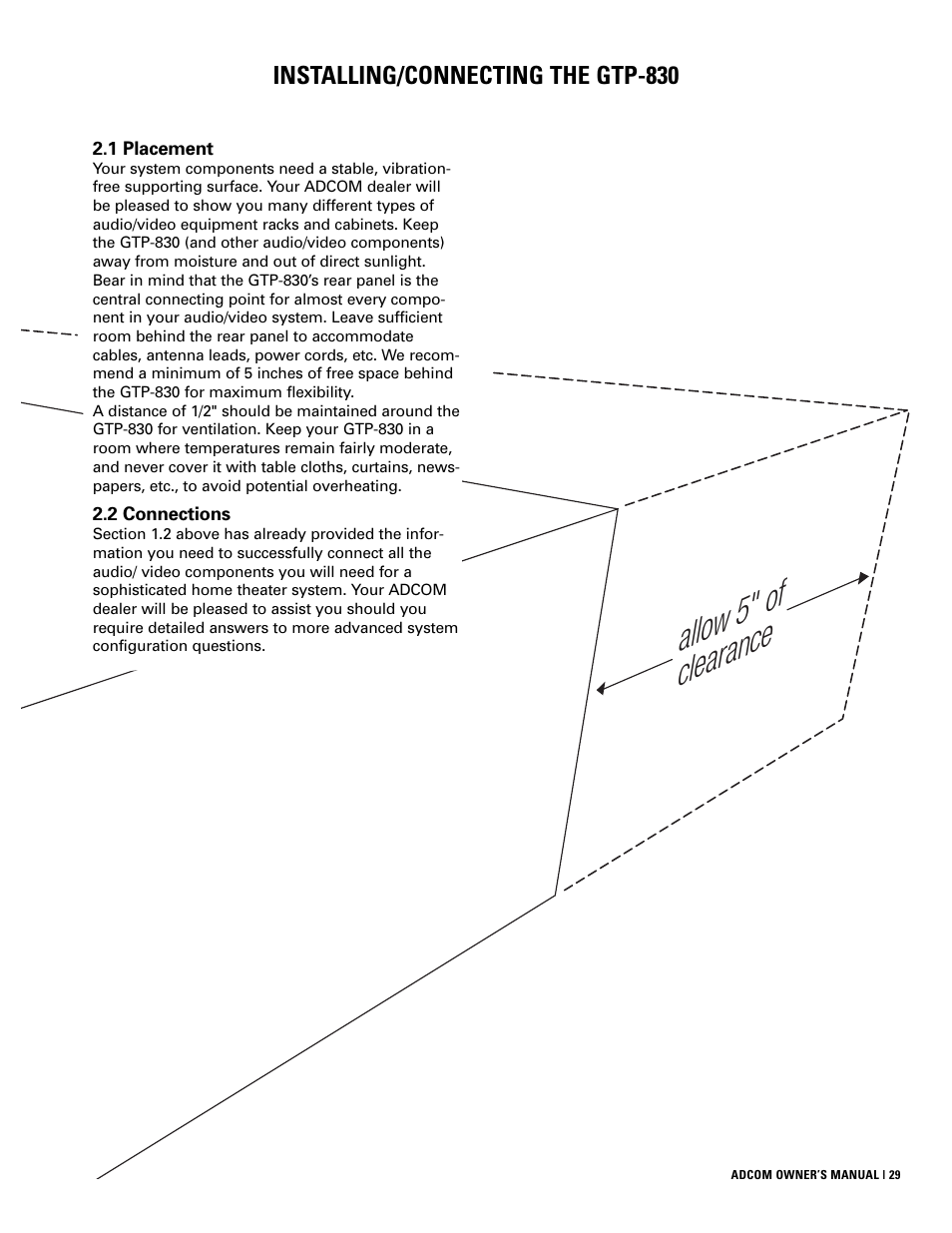 Allow 5" of clearance | Adcom GTP-830 User Manual | Page 29 / 40