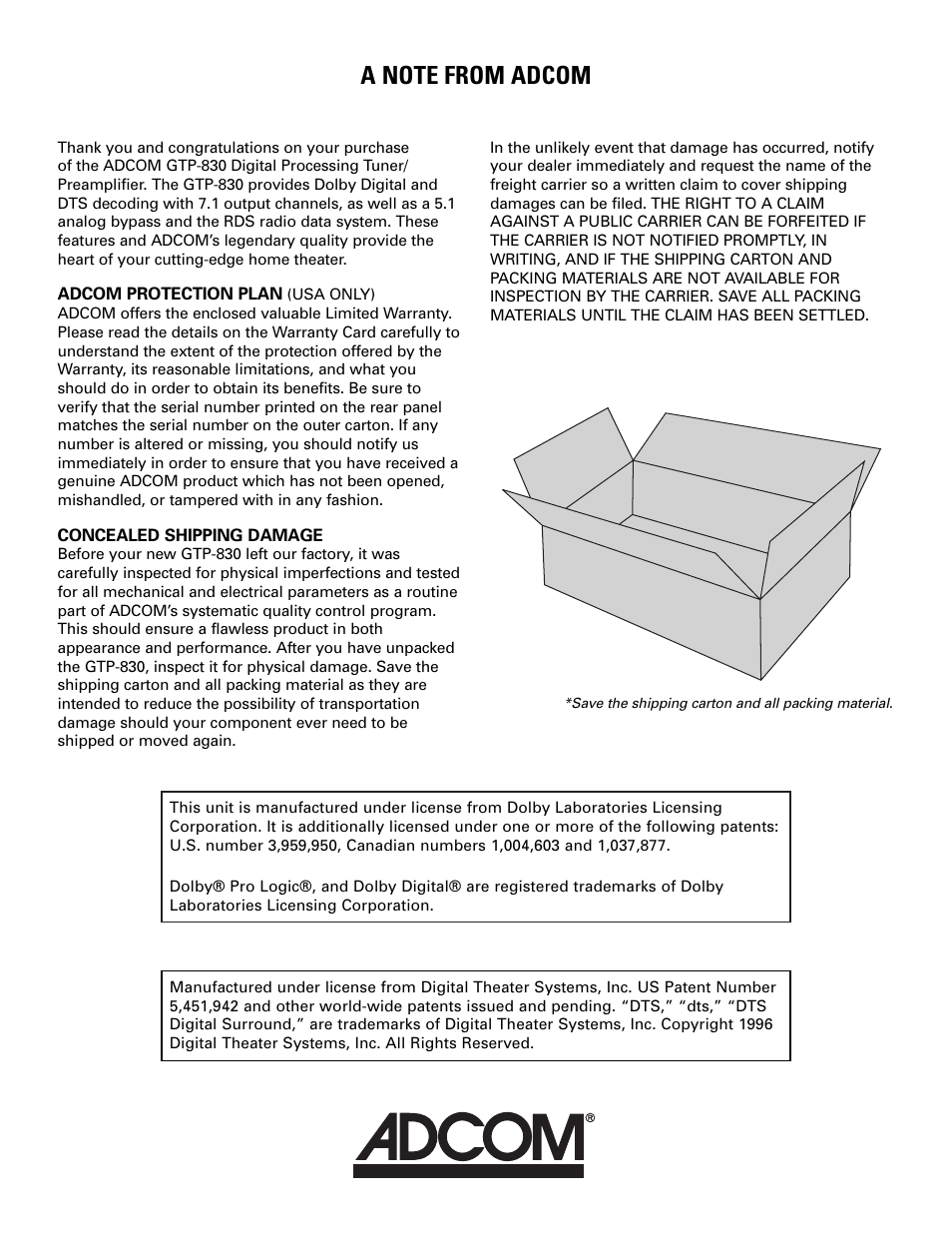 Adcom GTP-830 User Manual | Page 3 / 40