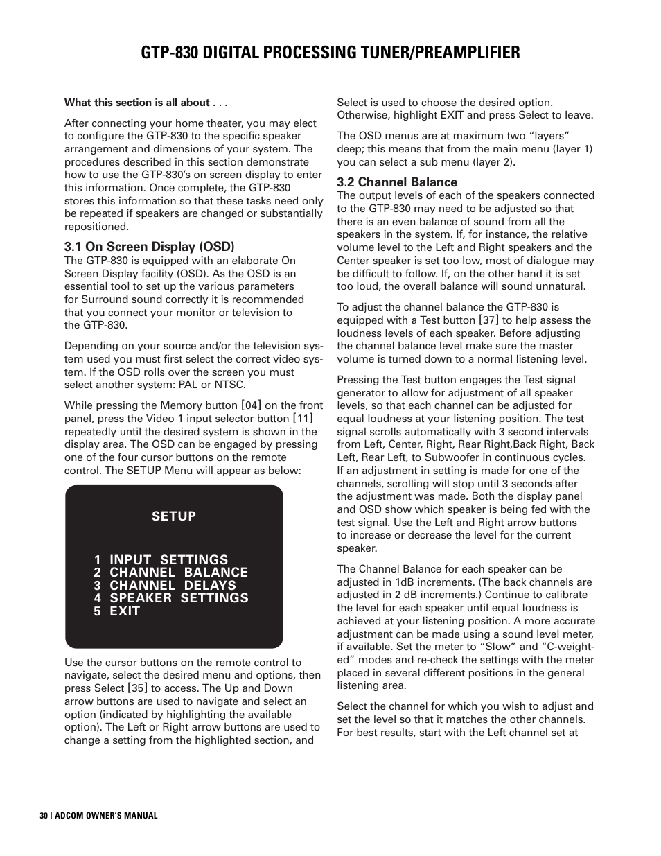 Gtp-830 digital processing tuner/preamplifier | Adcom GTP-830 User Manual | Page 30 / 40