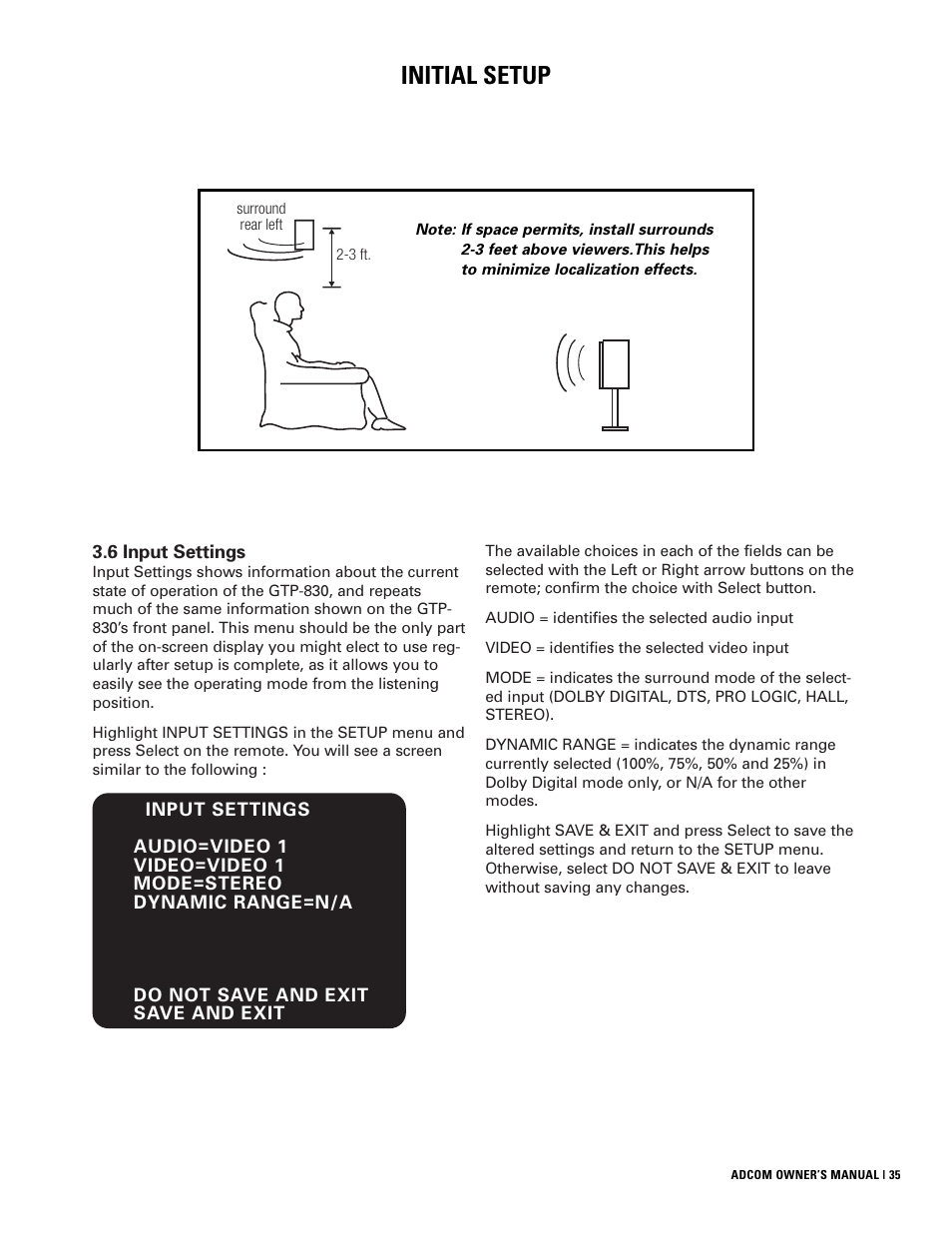 Initial setup | Adcom GTP-830 User Manual | Page 35 / 40