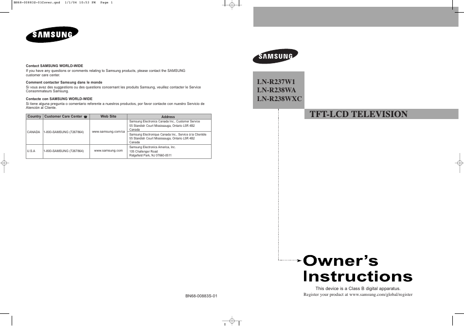 Samsung LNR238WXCX-XAA User Manual | 258 pages