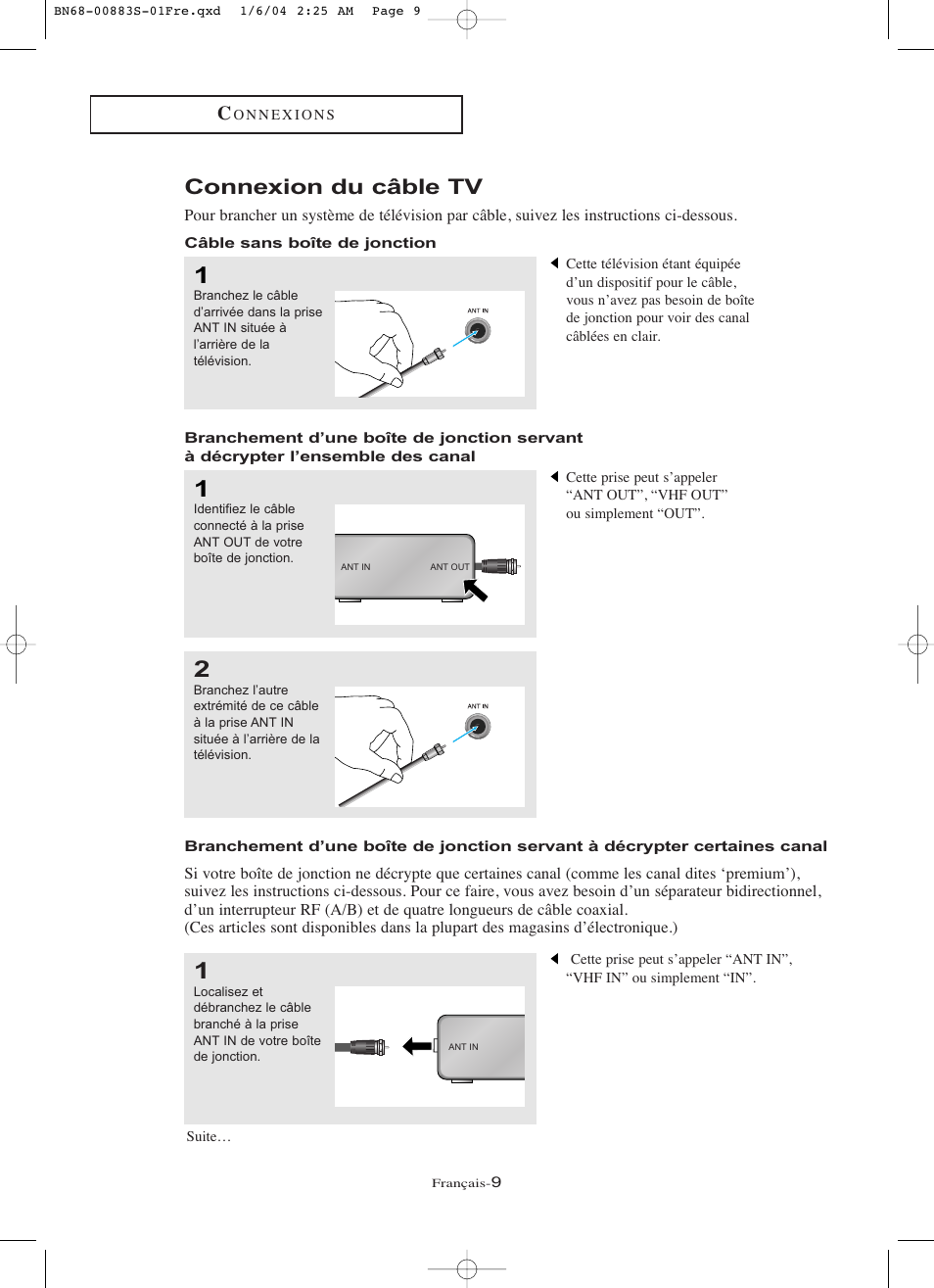 Connexion du câble tv | Samsung LNR238WXCX-XAA User Manual | Page 100 / 258