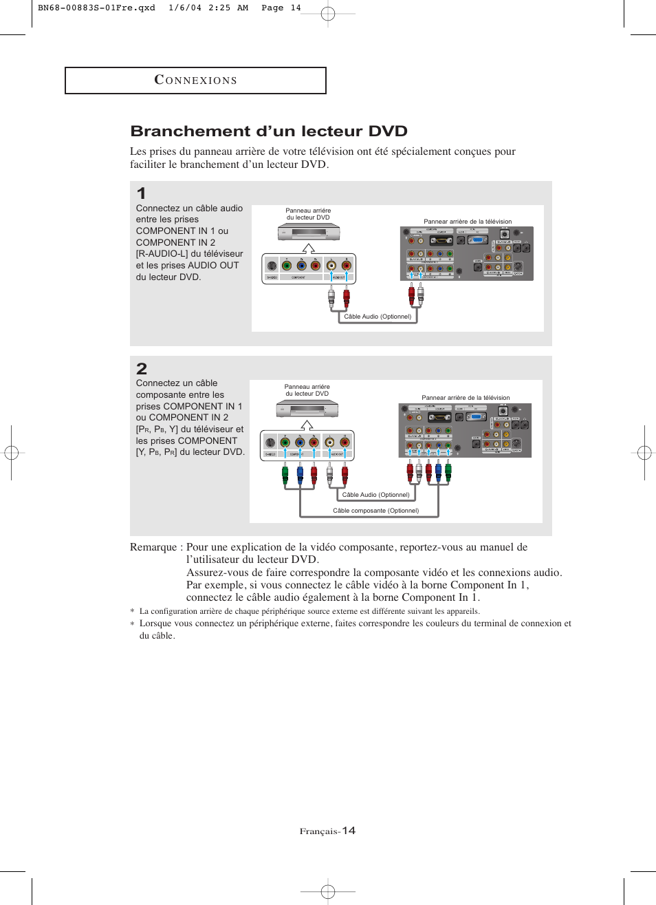 Branchement d’un lecteur dvd | Samsung LNR238WXCX-XAA User Manual | Page 105 / 258