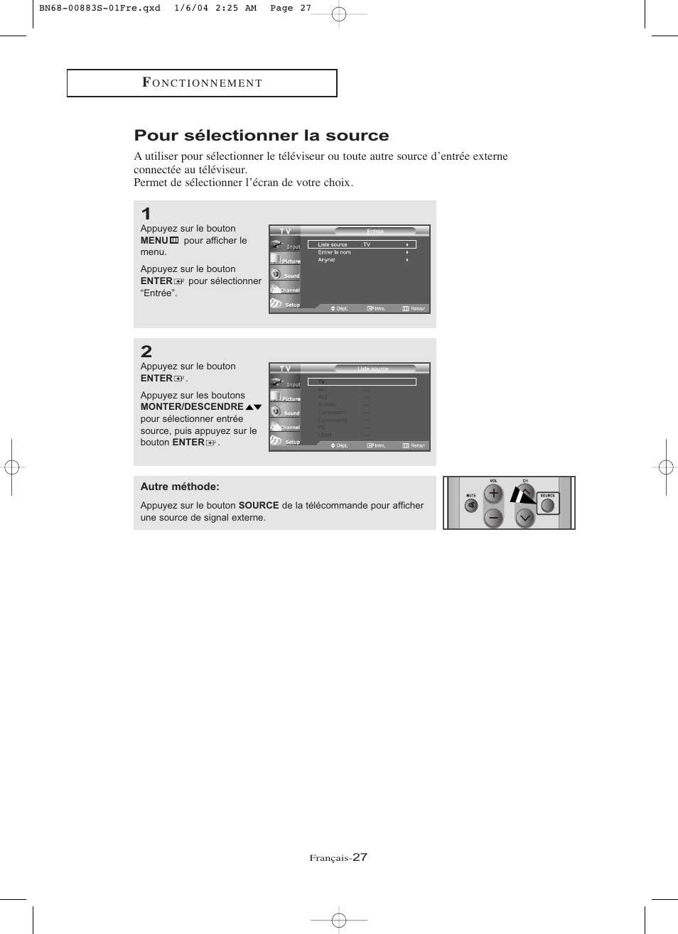 Pour sélectionner la source | Samsung LNR238WXCX-XAA User Manual | Page 118 / 258