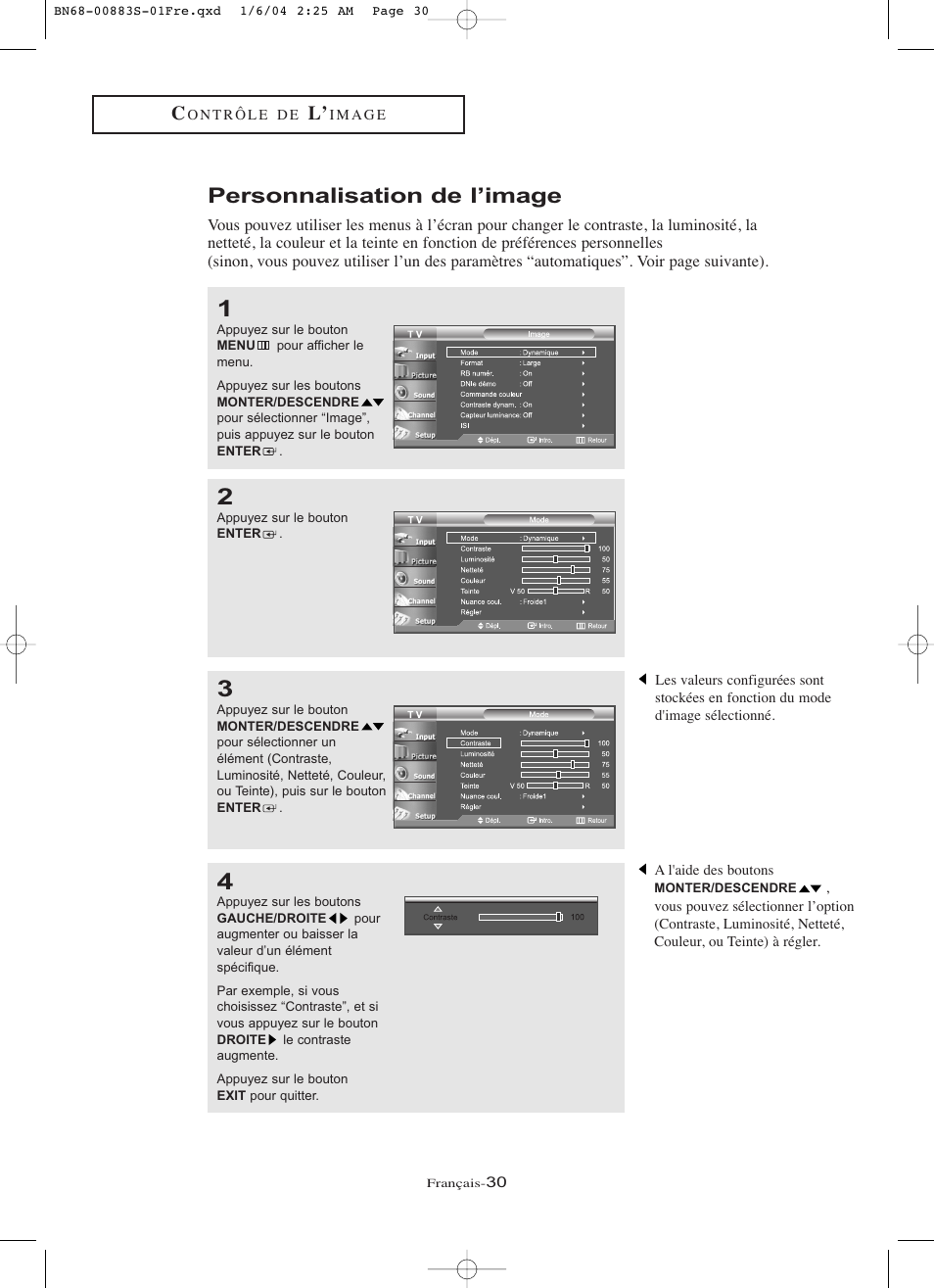 Personnalisation de l’image | Samsung LNR238WXCX-XAA User Manual | Page 121 / 258