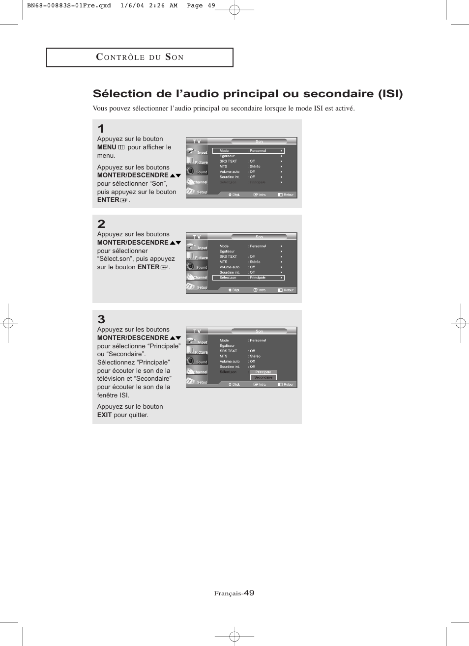 Sélection de l’audio principal ou secondaire (isi) | Samsung LNR238WXCX-XAA User Manual | Page 140 / 258