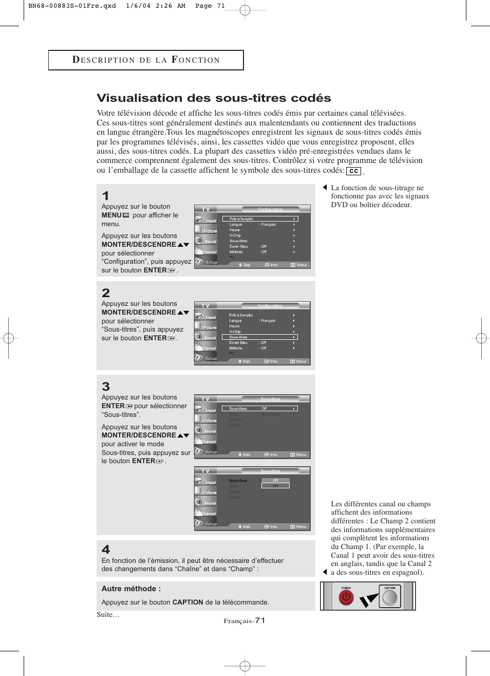 Visualisation des sous-titres codés | Samsung LNR238WXCX-XAA User Manual | Page 162 / 258