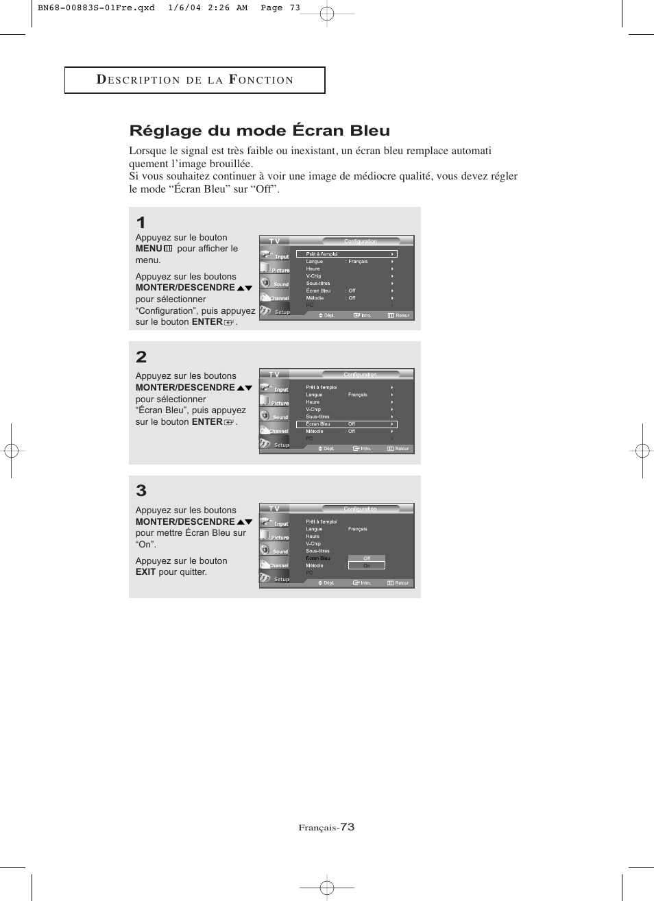 Réglage du mode écran bleu | Samsung LNR238WXCX-XAA User Manual | Page 164 / 258