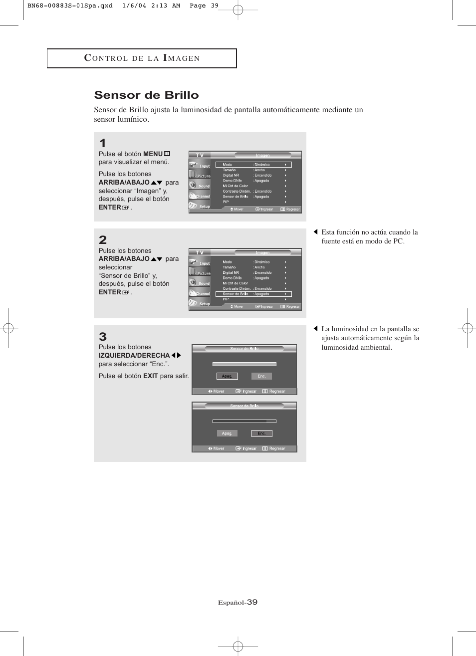 Sensor de brillo | Samsung LNR238WXCX-XAA User Manual | Page 216 / 258