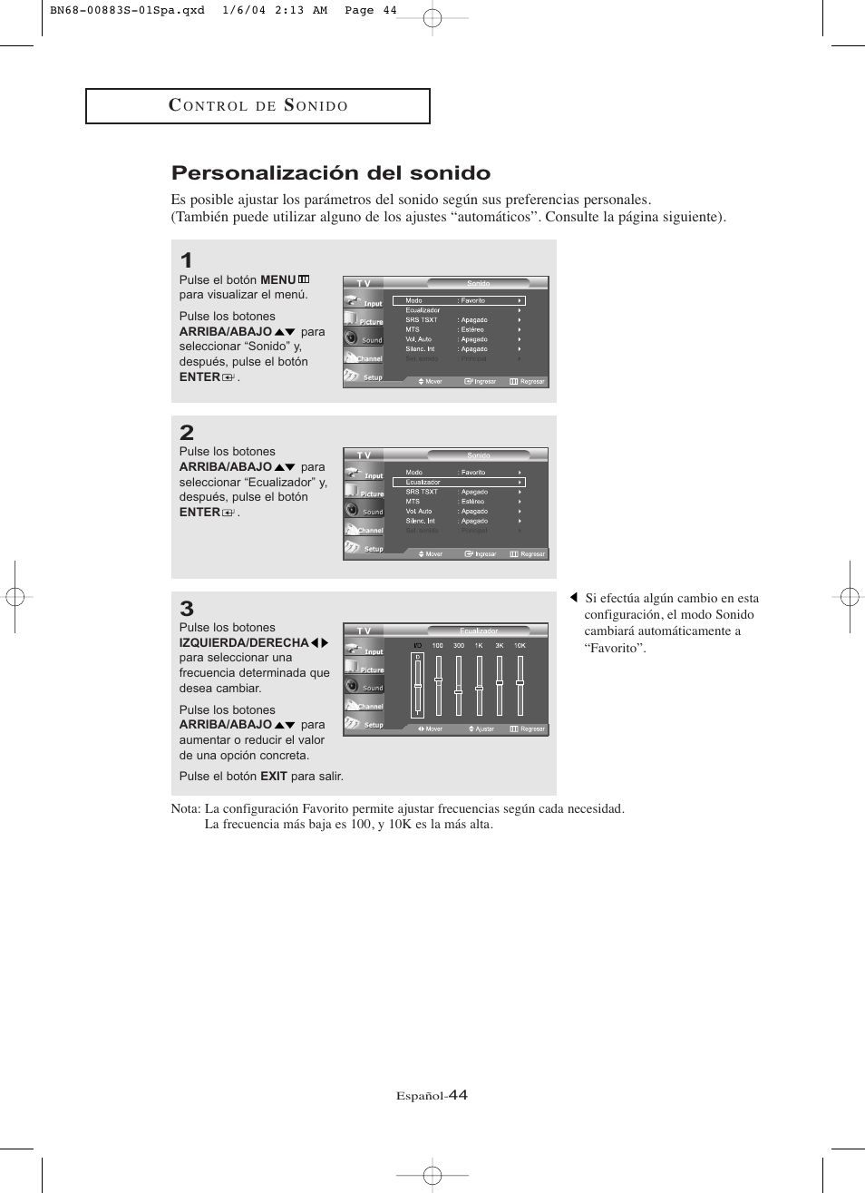 Personalización del sonido | Samsung LNR238WXCX-XAA User Manual | Page 221 / 258