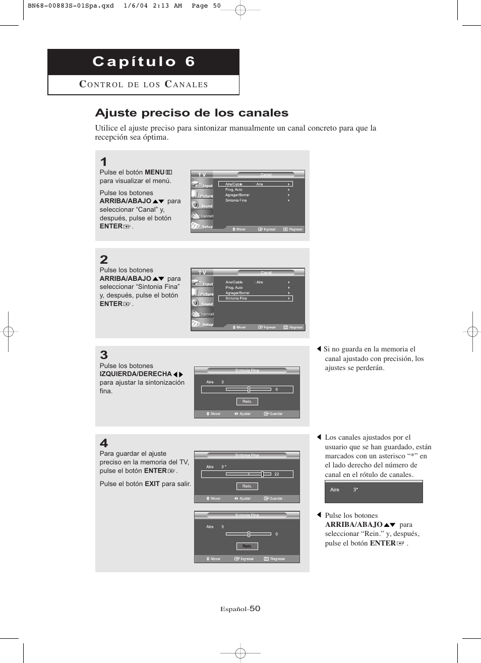 Ajuste preciso de los canales | Samsung LNR238WXCX-XAA User Manual | Page 227 / 258