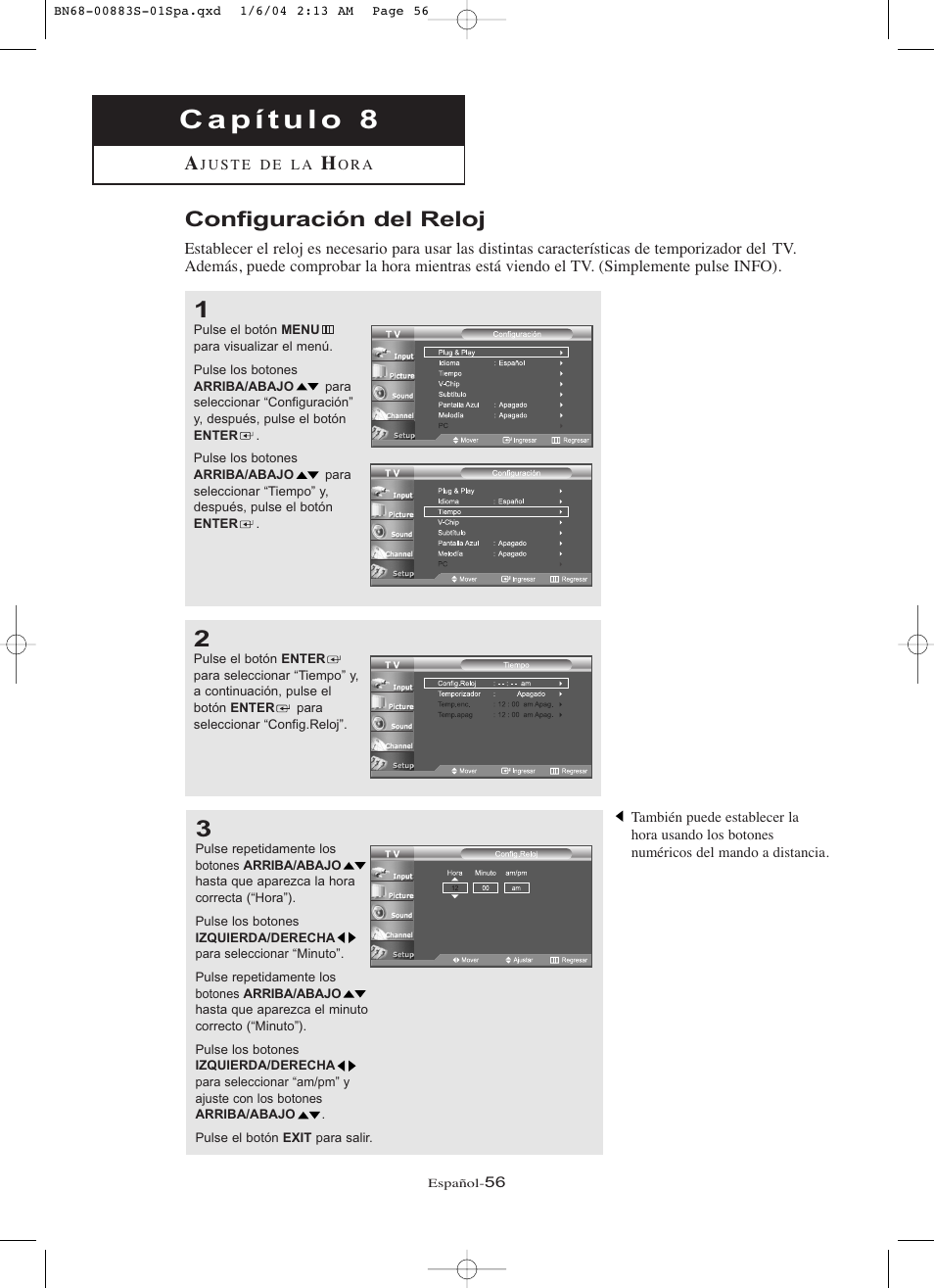 Configuración del reloj | Samsung LNR238WXCX-XAA User Manual | Page 233 / 258