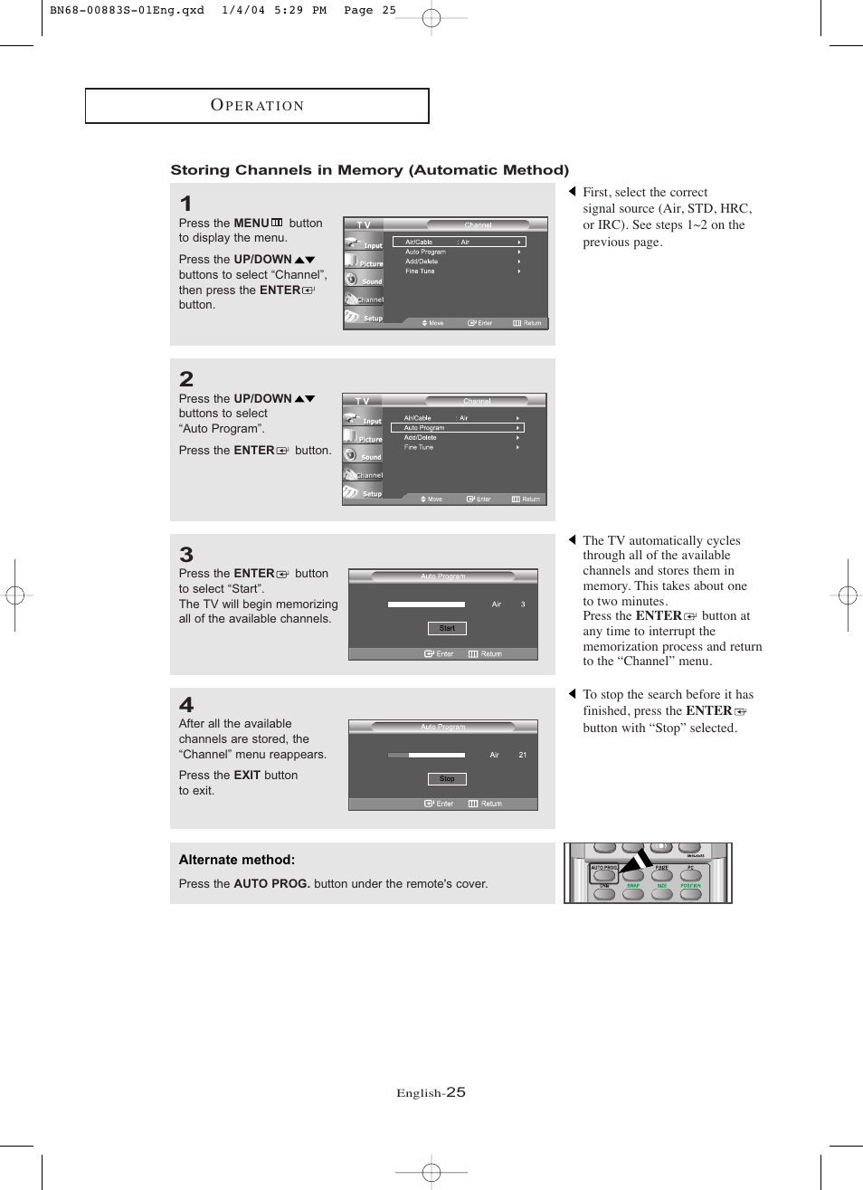 Storing channels in memory (automatic method) | Samsung LNR238WXCX-XAA User Manual | Page 30 / 258