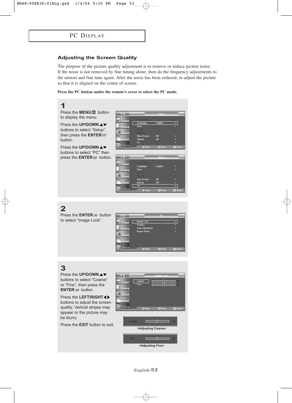 Adjusting the screen quality, P c d | Samsung LNR238WXCX-XAA User Manual | Page 58 / 258