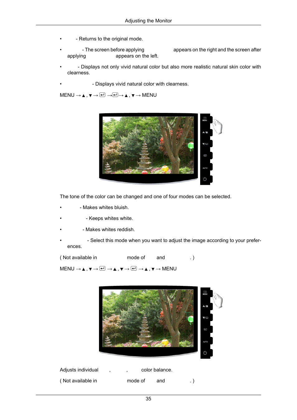 Color tone, Color control | Samsung LS22CMKKFV-ZA User Manual | Page 36 / 64