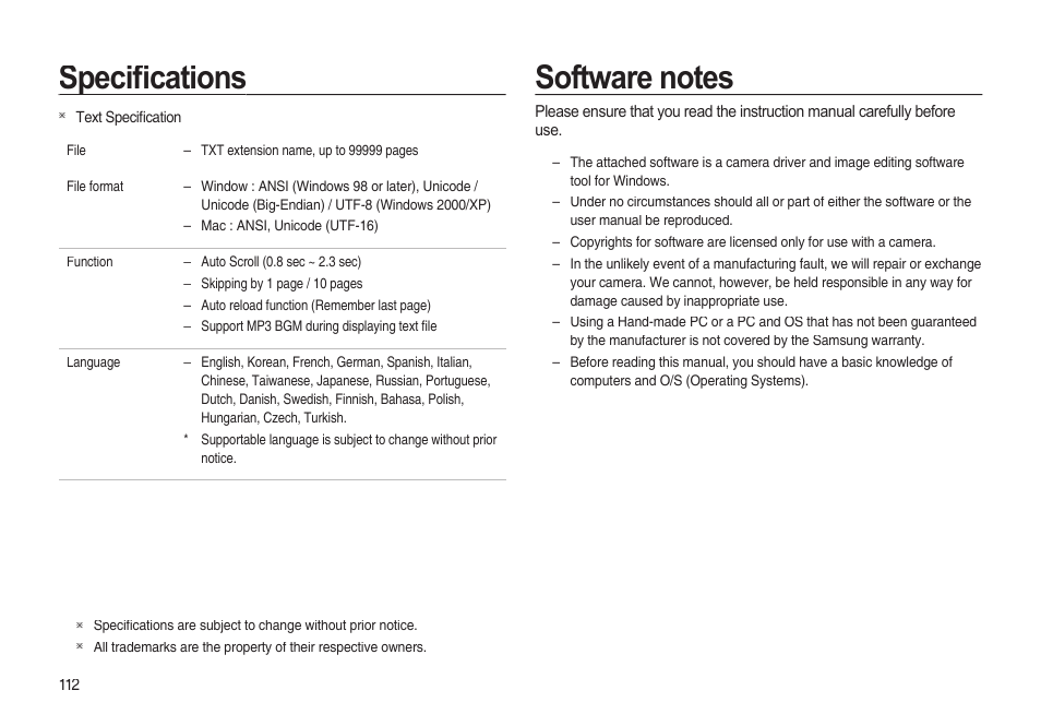 Speciﬁ cations | Samsung EC-I85ZZBBA-AU User Manual | Page 112 / 130