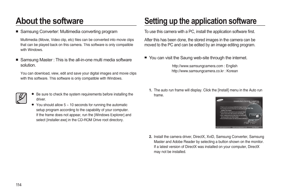 About the software, Setting up the application software | Samsung EC-I85ZZBBA-AU User Manual | Page 114 / 130