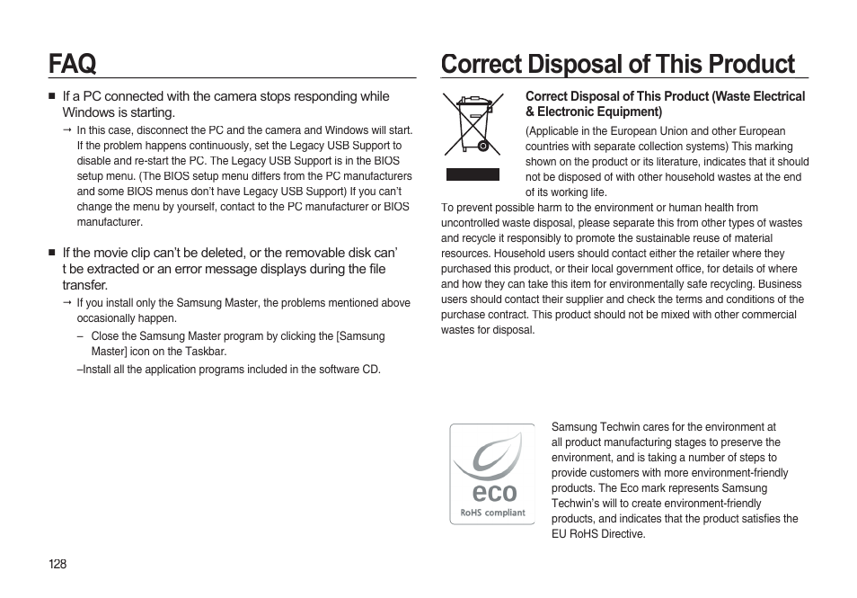 Correct disposal of this product | Samsung EC-I85ZZBBA-AU User Manual | Page 128 / 130